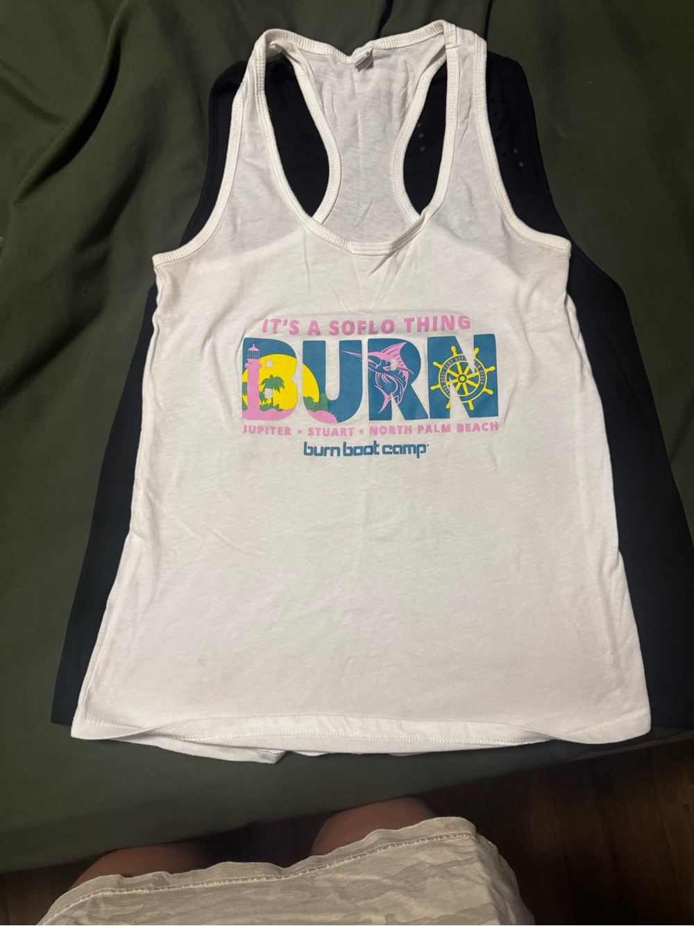 Burn Boot Camp 'SoFlo' White Graphic Racerback Tank